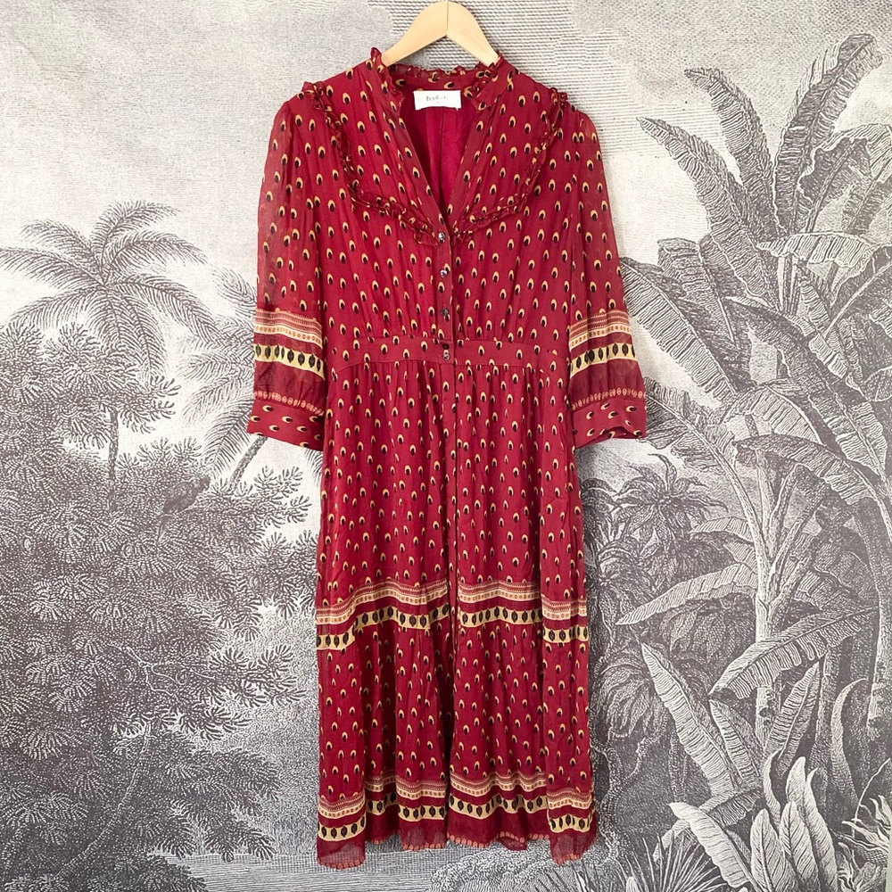 ba&sh "Barie" ruffle print midi dress | L